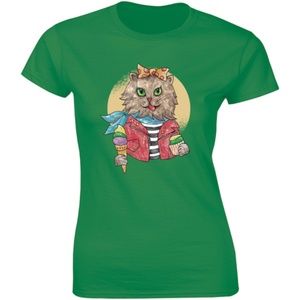 Hungry Cat Eating Ice-Cream And Cup Cake T-shirt
